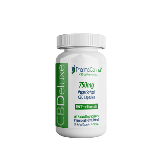 CBDeluxe 750, Vegan Soft Gel 25mg Caps - THC Free